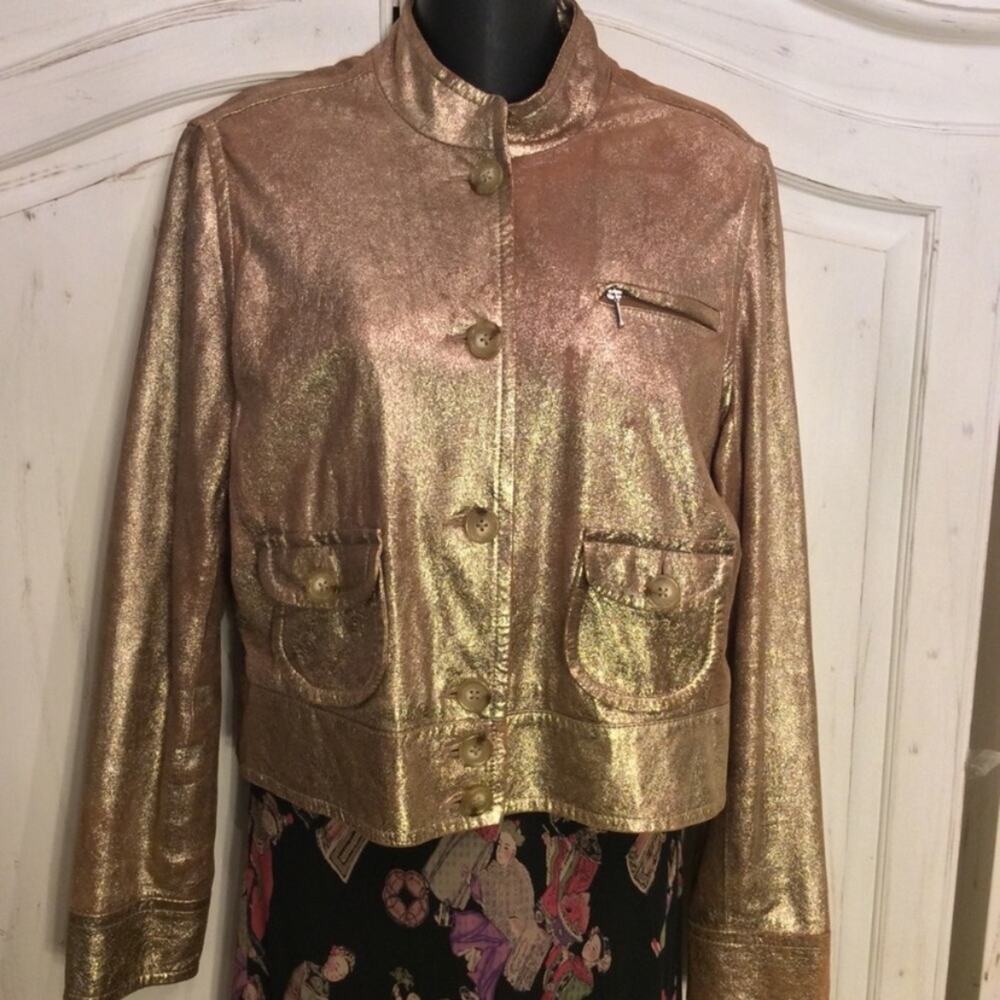 VINTAGE 90's GEORGE BY MARK EISEN GOLD LEATHER JACKET M